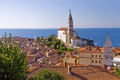 View from the town walls, Piran, Slovenia, Europe