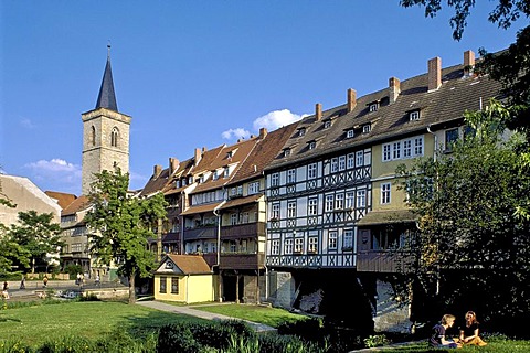 Kraemerbruecke bridge, Erfurt, Thuringia, Germany, Europe