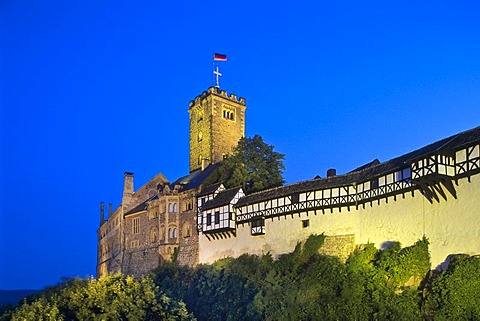 Wartburg castle at night, Eisenach, Thuringia, Germany, Europe