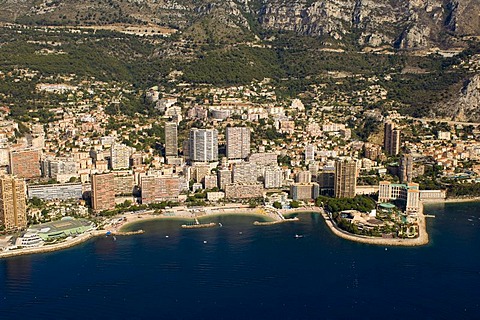 Aerial view, Larvotto beach, Monte Carlo, Monaco, Cote d'Azur, Europe