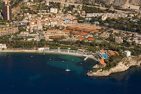 Aerial view, Monte Carlo Beach Club and Tennis Club, Monaco, Cote d'Azur, Europe