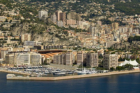 Aerial view, Fontvieille and Monte Carlo, Monaco, Cote d'Azur, Europe