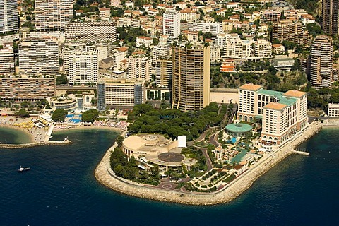 Aerial view, Monte Carlo Bay Hotel and Sporting Club Casino, Monaco, Cote d'Azur, Europe