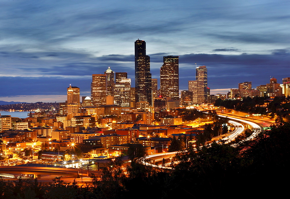 Cityscape of Seattle from the Doctor Jose Rizal Park, Seattle, Washington, USA