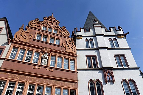 The Steipe and the Red House in Hautpmarkt square, Trier, Rhineland-Palatinate, Germany, Europe