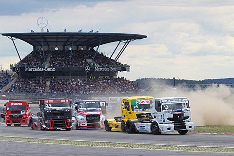 ADAC Truck Grand Prix Nuerburgring 2010, start of the European Truck Racing Championships, Anthony Janiec, front, Alex Lvov, right, Nuerburgring race track, Rhineland-Palatinate, Germany, Europe