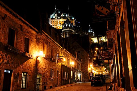 The Rue sous le fort, above the Chateau Frontenac castle in the old town of Quebec City, Quebec, Canada