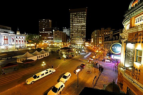 Night life on the Place d'Youville square, Quebec City, Quebec, Canada