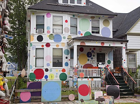 Art work at the Heidelberg Project, an outdoor public art project in a depressed neighborhood of Detroit created by artist Tyree Guyton, Detroit, Michigan, USA, America