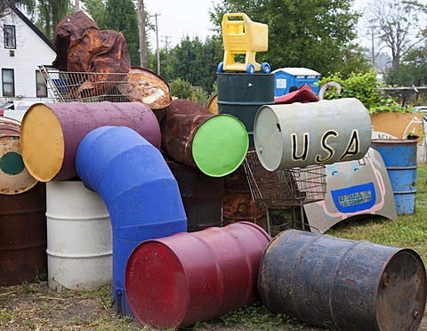 Art work at the Heidelberg Project, an outdoor public art project in a depressed neighborhood of Detroit created by artist Tyree Guyton, Detroit, Michigan, USA, America