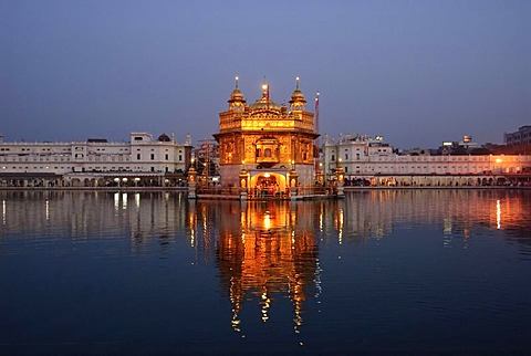 Golden Temple, night, reflection, Amritsar, India, Asia