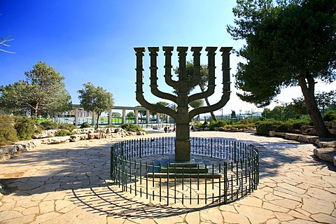 Chanukah or Hanukkah candelabra outside the Knesset, Jerusalem, Israel, Middle East