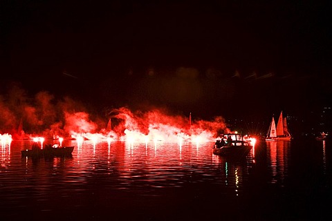 Fireworks at Tegernsee lake, Bad Wiessee, Bavaria, Germany, Europe