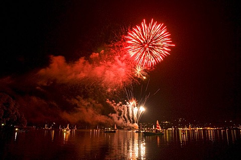 Fireworks at Tegernsee lake, Bad Wiessee, Bavaria, Germany, Europe