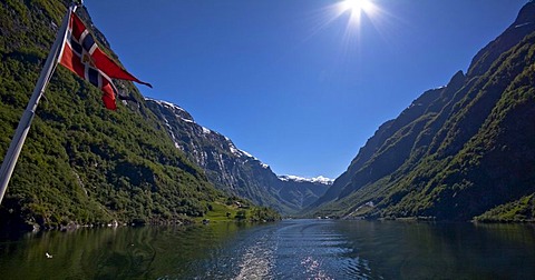 Cruise through the narrow NÃŠrÂ¯yfjord, Norway, Scandinavia, Europe