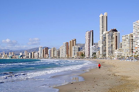 Sea, skyscrapers, Playa de Levante, Levante, beach, Benidorm, Costa Blanca, Alicante province, Spain, Europe