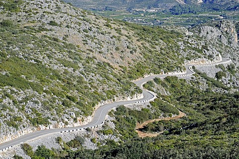 Country road, mountain road, Marina Alta area, Costa Blanca, Alicante province, Spain, Europe