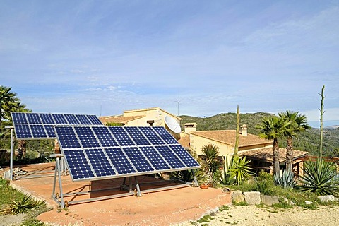 Photovoltaic, solar system beside a house, Costa Blanca, Alicante province, Spain, Europe