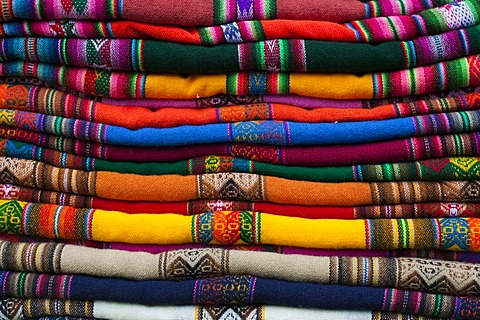 Stacked Peruvian and Bolivian fabrics, Peru, Bolivia, South America