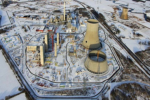 Aerial photo, building site, power plant construction, RWE Westfalen power plant, coal power plant, Hamm, Ruhr Area, North Rhine-Westphalia, Germany, Europe