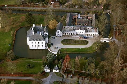 Aerial picture, Gartrop moated castle, Graefte, Huenxe, North Rhine-Westphalia, Germany, Europe