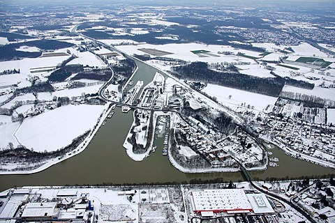 Aerial, Henrichenburg boat lift, Waltrop, Datteln city limits, Dortmund-Ems Canal, Rhine-Herne Canal, Waltrop, Ruhrgebiet region, North Rhine-Westphalia, Germany, Europe