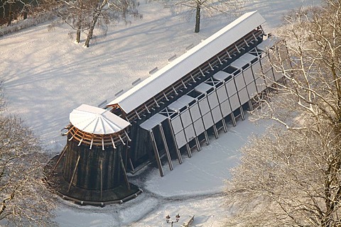 Aerial photo, graduation works in the snow, Hamm, Ruhr area, North Rhine-Westphalia, Germany, Europe