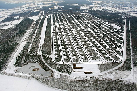 Aerial view, snow, MUNA ammunition depot Wulfen, Wenge, Dorsten, Ruhrgebiet area, North Rhine-Westphalia, Germany, Europe