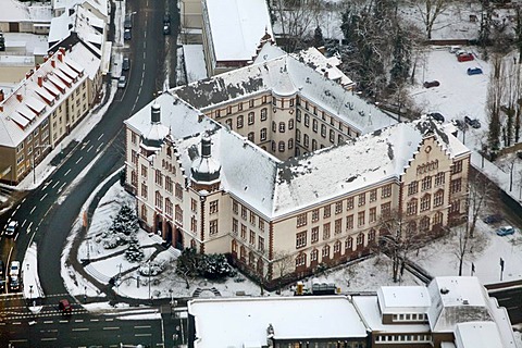 Aerial photo, Town Hall in the snow, Hamm, Ruhr area, North Rhine-Westphalia, Germany, Europe