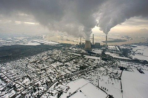 Aerial view, clouds of the Rhein power plant, Voerde coal-fired power plant, Evonik STEAG Voerde, North Rhine-Westphalia, Germany, Europe