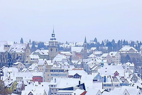 Town view of Backnang in winter, Rems-Murr-Kreis district, Baden-Wuerttemberg, Germany, Europe