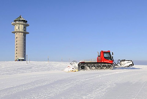 Snowcat at Feldbergturm Tower on Mt Feldberg, Black Forest, Baden-Wuerttemberg, Germany, Europe