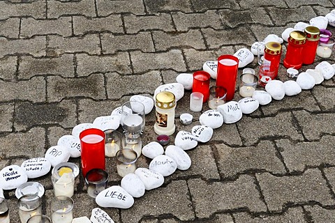 1st anniversary of the massacre of Winnenden-Wendlingen, a path of pebbles with messages for the way into the future, Winnenden, Baden-Wuerttemberg, Germany, Europe