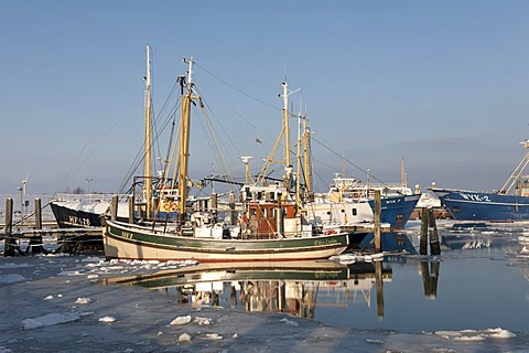 The harbour of the principal town of Wyk is almost completely frozen in winter, North Sea island of Foehr, Nationalpark Schleswig-Holsteinisches Wattenmeer, Schleswig-Holstein Wadden Sea National Park, Unesco World Heritage Site, North Frisian islands, Sc