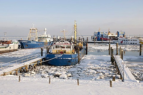 The harbour of the principal town of Wyk is almost completely frozen in winter, North Sea island of Foehr, Nationalpark Schleswig-Holsteinisches Wattenmeer, Schleswig-Holstein Wadden Sea National Park, Unesco World Heritage Site, North Frisian islands, Sc