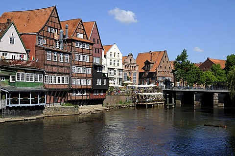 Am Stintmarkt street at the Ilmenau river in Lueneburg, Germany, Europe