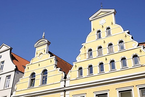 Row of houses in Wismar, Mecklenburg-Western Pomerania, Germany, Europe