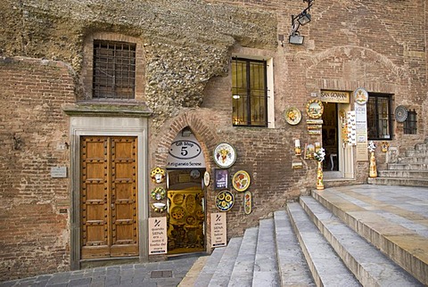 Souvenir shop in the historic town centre of Siena, Tuscany, Italy, Europe