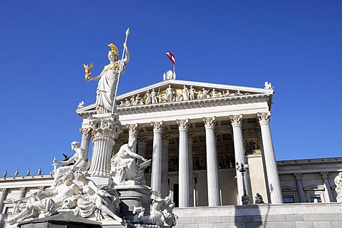 Statue of Pallas Athena in front of the parliament, Vienna, Austria, Europe