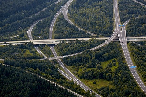 Aerial photo, Villach highway junction, Carinthia, Austria, Europe