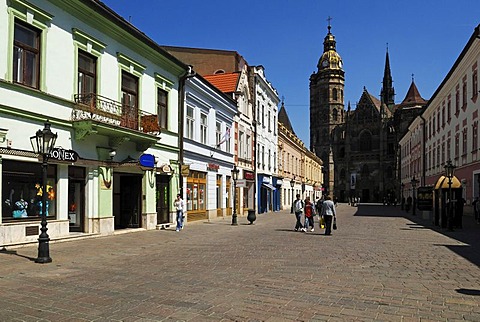 Historic houses and St. Elisabeth Cathedral in the historic town of Kosice, Slovakia, Eastern Europe