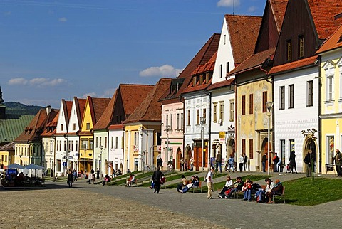 Colorful historic houses at the city, market square of Bardejov, Unesco World Heritage Site, Slovakia, Eastern Europe