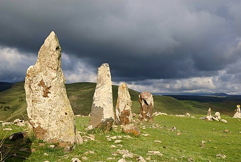 Zorats Karer, 6000 B.C. stoneage observatory, menhir of Karahunj, Cara Hunge, Armenia, Asia