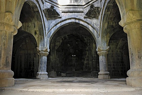 Interior of a historic Armenian orthodox church at Haghpat monastery, UNESCO World Heritage Site, Armenia, Asia