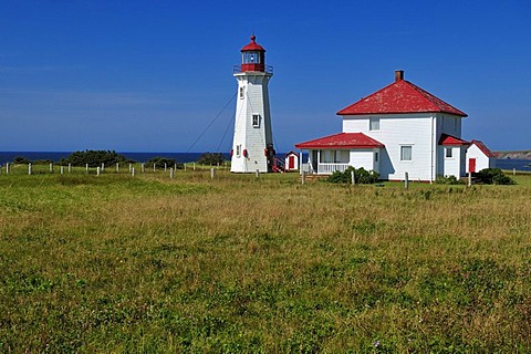 Lighthouse of Bassin at Cap du Sud, Ile du Havre Aubert, Iles de la Madeleine, Magdalen Islands, Quebec Maritime, Canada, North America