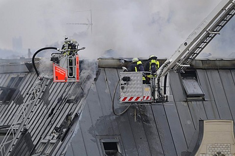 Fire on Urbanstrasse Road 1, in Stuttgart-Mitte near Charlottenplatz Square, Stuttgart, Baden-Wuerttemberg, Germany, Europe