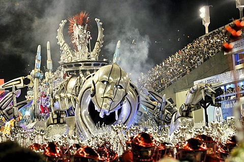 Allegorical float of the Beija-Flor de Nikopol samba school at the Carnaval in Rio de Janeiro 2010, Brazil, South America