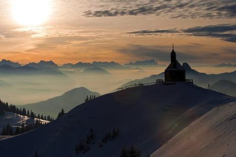 Bavarian Alps from Mt Wallenberg, winter, Upper Bavaria, Bavaria, Germany, Europe