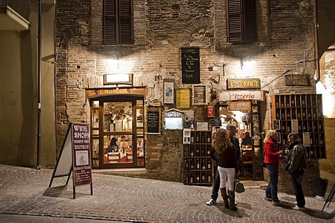 Wine shop and restaurant at night, Montefalco, Umbria, Italy, Europe, PublicGround