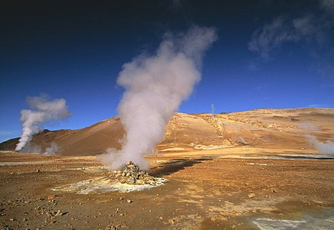 Steaming hot pots, Namaskard, solfatara fields, highlands, Iceland, Europe